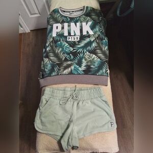 Pink Victoria's Secret Pink Limited Edition Tropical Sweatshirt And Shorts